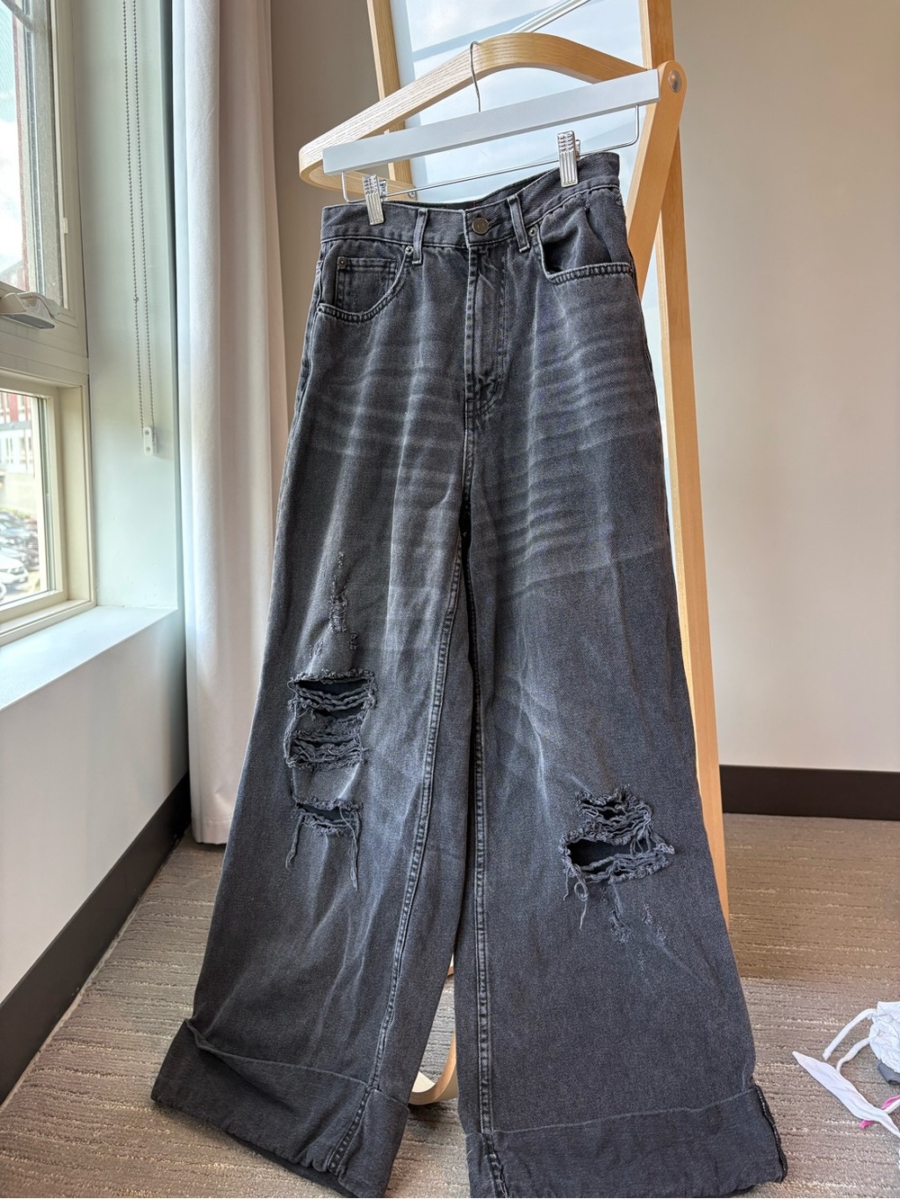 BDG Black Distressed Wide-Leg Jeans